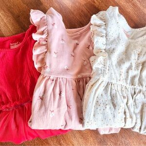 Set of Three Girls' Dresses in Pink and Cream